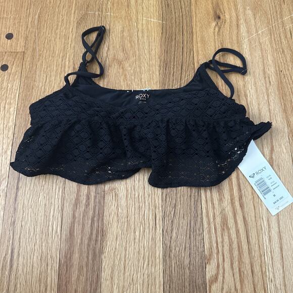 Roxy Other - Roxy Cozy & Soft Layered Lace Crochet Bikini Top In Black Sz M